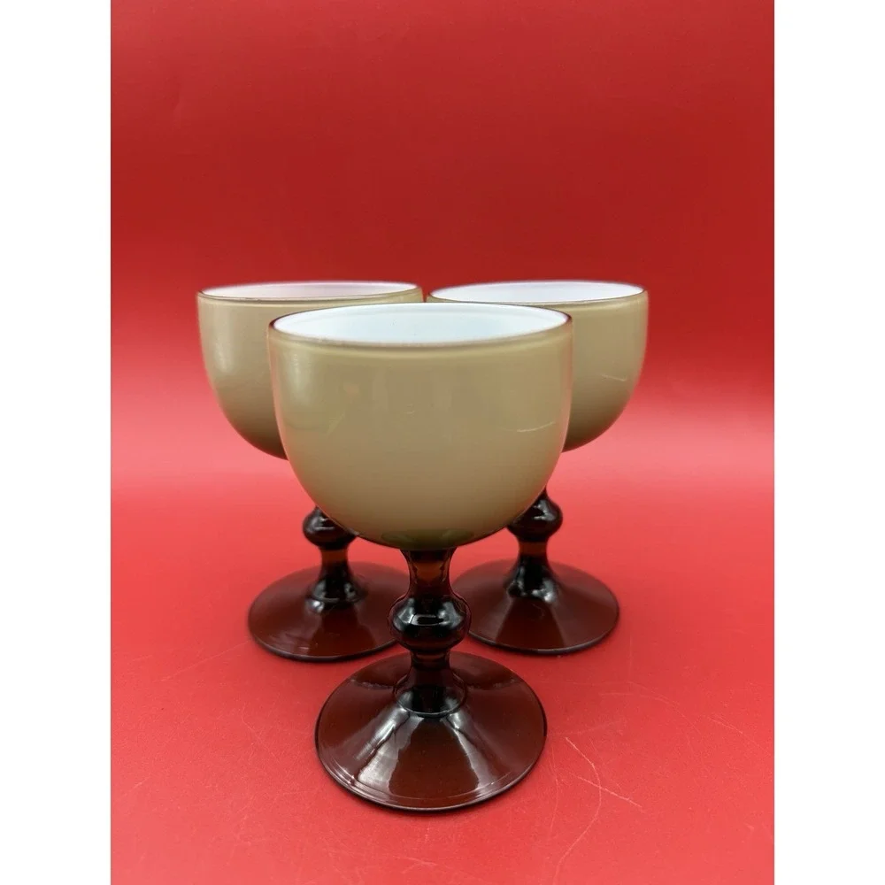3 Vtg Carlo Moretti Smoke Taupe Cased MCM Cordial Liquor Glasses Murano 4.25